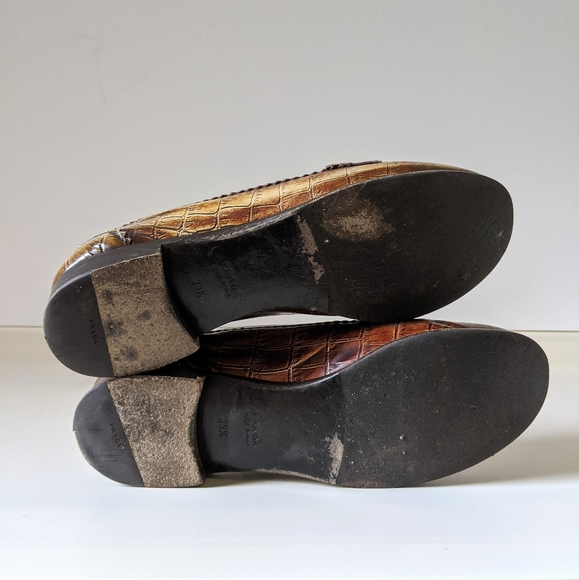 PRADA Crocodile Print Brown Loafers Flats EU 39.5 - Picture 6 of 6